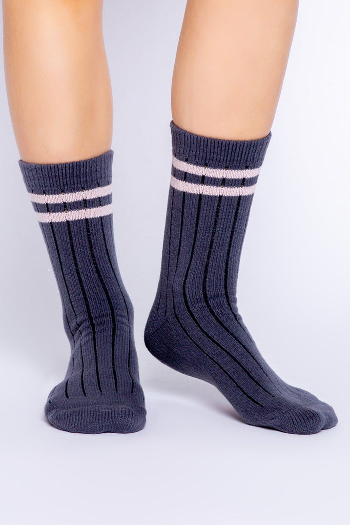 PJ Salvage Fun Socks Stripe Socks- Slate - Styleartist