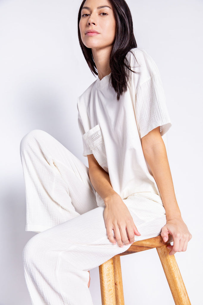 PJ Salvage Gauzin' Around Solid Short Sleeve Tee- Ivory - Styleartist
