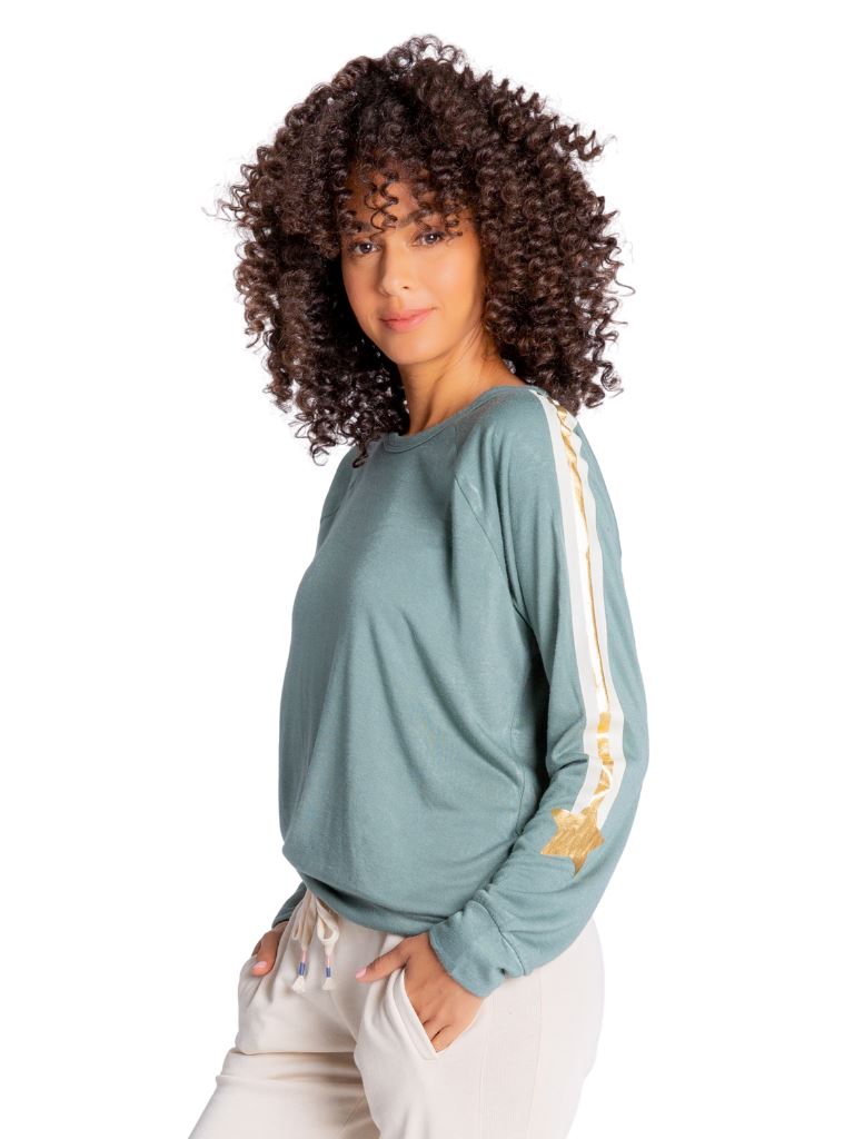 PJ Salvage Gold Star Status Long Sleeve Top- Sage - Styleartist