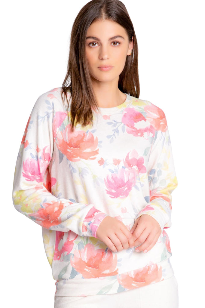 PJ Salvage Happy Blooms Floral Long Sleeve Top- Oatmeal - Styleartist