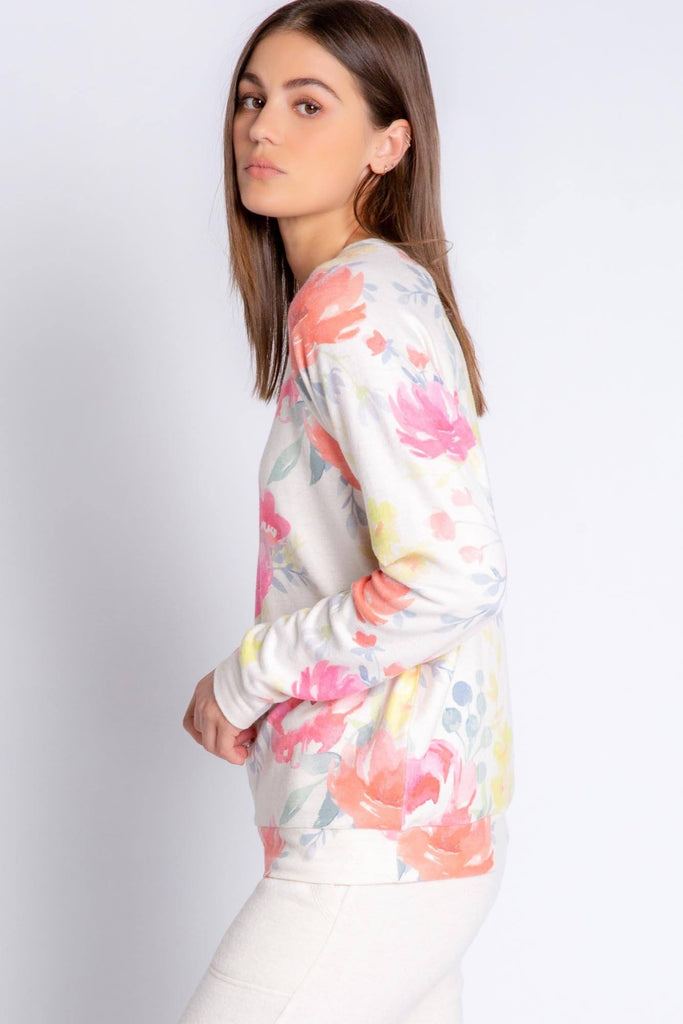 PJ Salvage Happy Blooms Floral Long Sleeve Top- Oatmeal - Styleartist