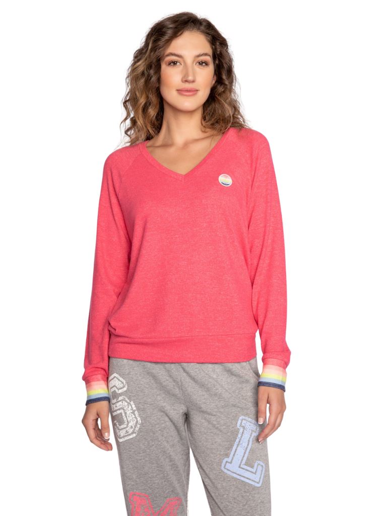 PJ Salvage Happy Things Smiley Face Long Sleeve Top - Cherry - Styleartist
