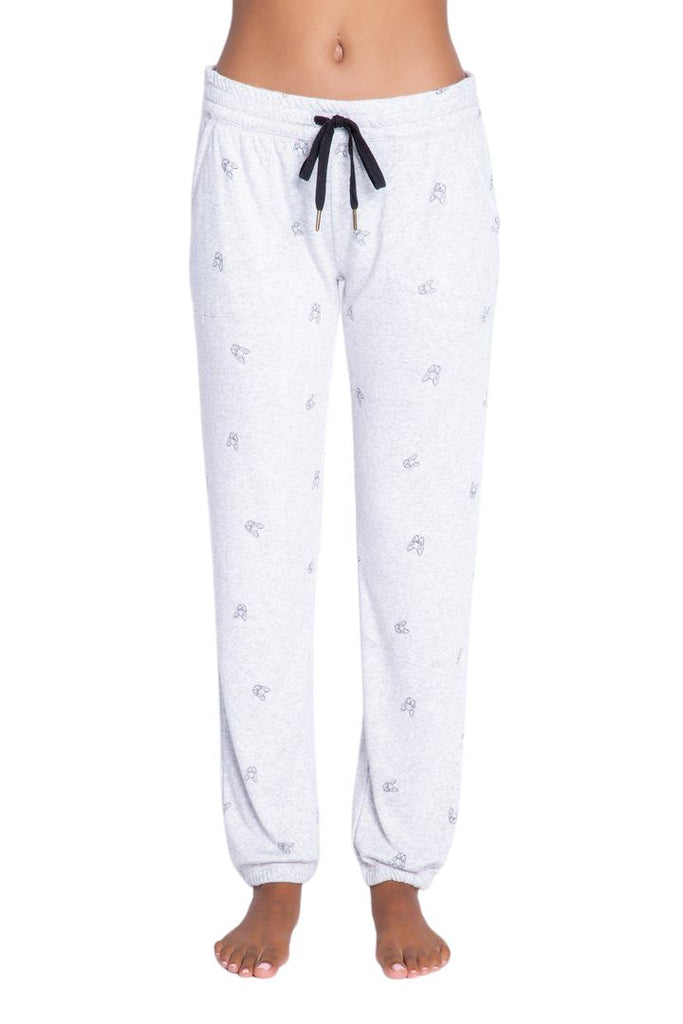 PJ Salvage Lily Rose Print Banded Pant- Heather Grey - Styleartist