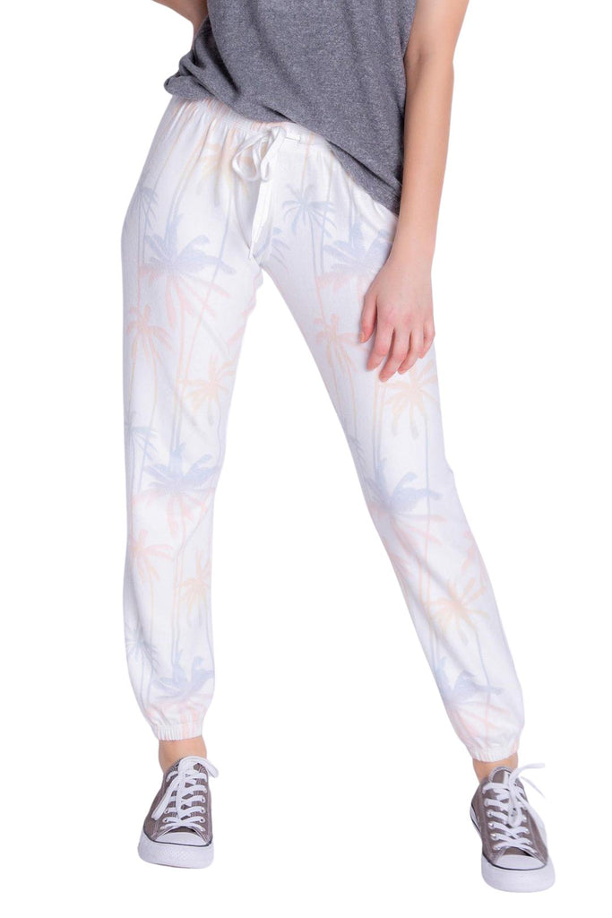 PJ Salvage Lounge Life Palm Trees Banded Pant - Ivory - Styleartist