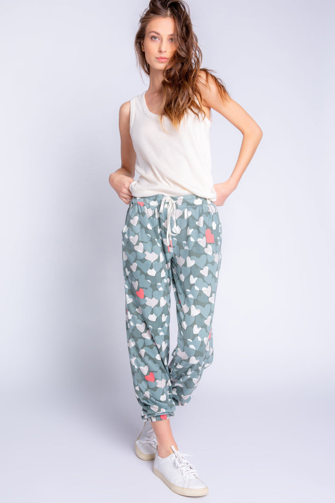 PJ Salvage Love in Camo Heart Banded Pant- Sage - Styleartist