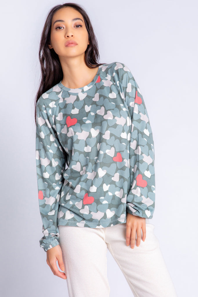 PJ Salvage Love in Camo Heart Long Sleeve Top- Sage - Styleartist