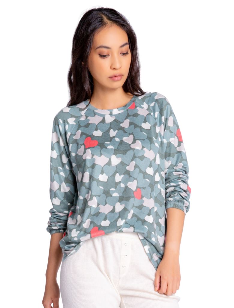PJ Salvage Love in Camo Heart Long Sleeve Top- Sage - Styleartist
