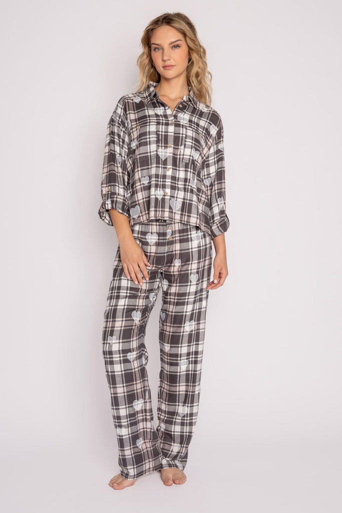 PJ Salvage Mad For Plaid Long Sleeve Shirt- Charcoal - Styleartist