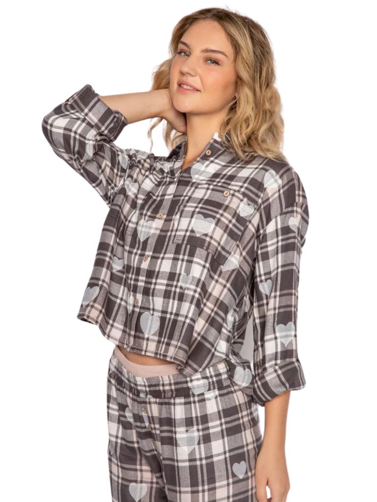 PJ Salvage Mad For Plaid Long Sleeve Shirt- Charcoal - Styleartist