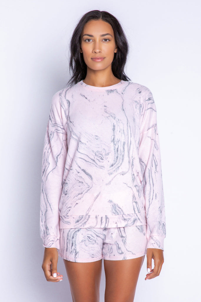 PJ Salvage Marvellous Marble Long Sleeve Top - Pale Pink - Styleartist