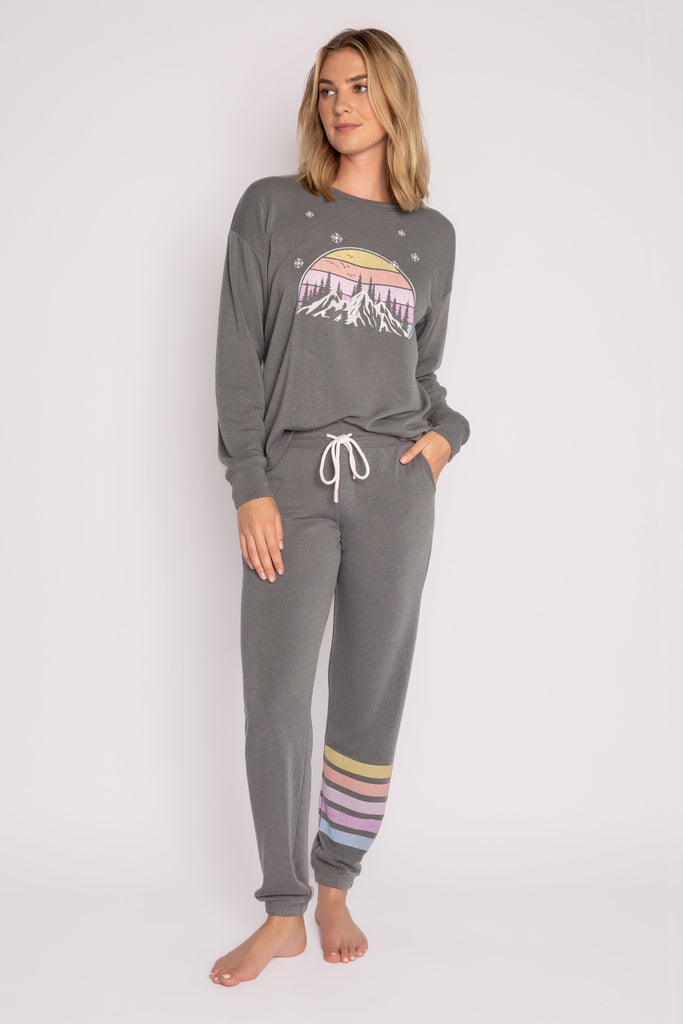 PJ Salvage Mountain Love Banded Pant- Heather Charcoal - Styleartist