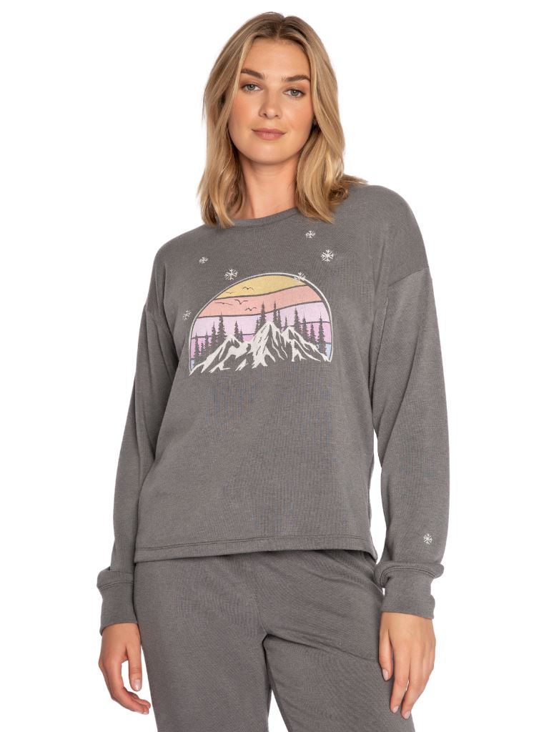 PJ Salvage Mountain Love Long Sleeve Top- Heather Charcoal - Styleartist