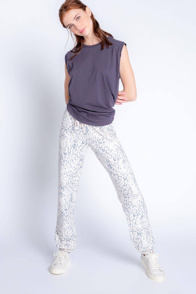 PJ Salvage Peachy Party Leopard Banded Pant- Oatmeal - Styleartist