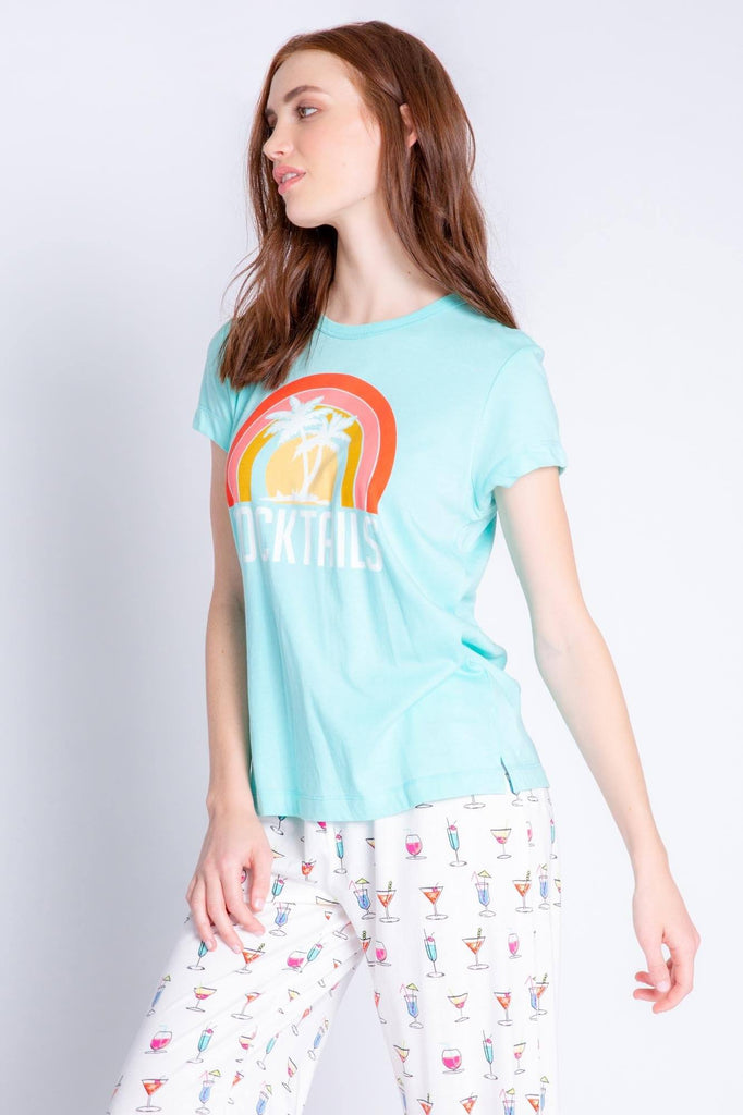 PJ Salvage Playful Prints Cocktails Short Sleeve Tee- Mint - Styleartist