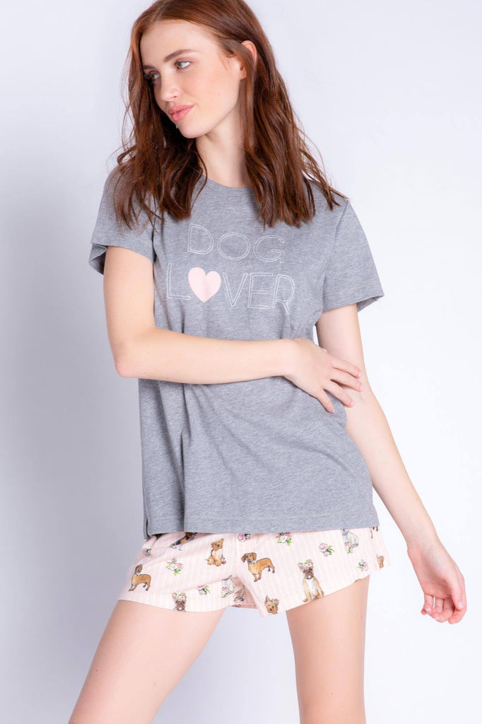 PJ Salvage Playful Prints Dog Lover Short Sleeve Tee- Heather Grey - Styleartist