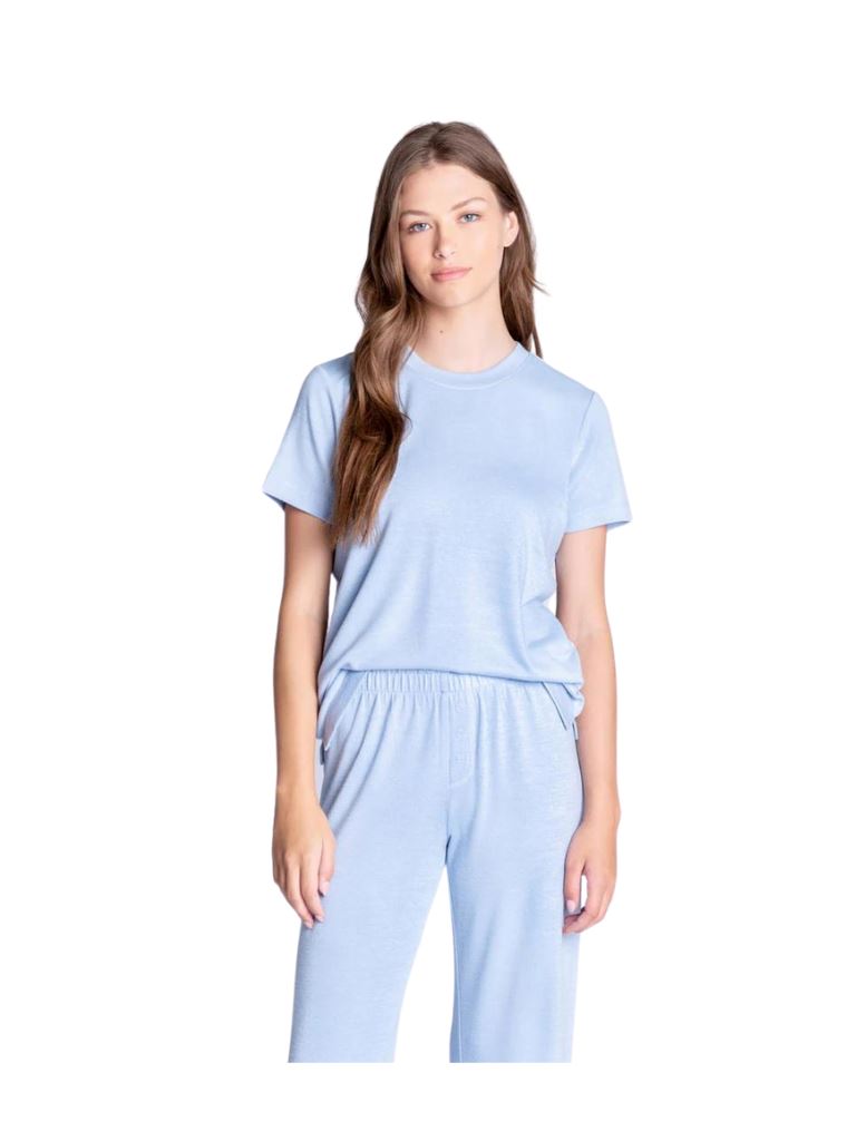 PJ Salvage Re-loved Lounge Short Sleeve Top- Ice Blue - Styleartist