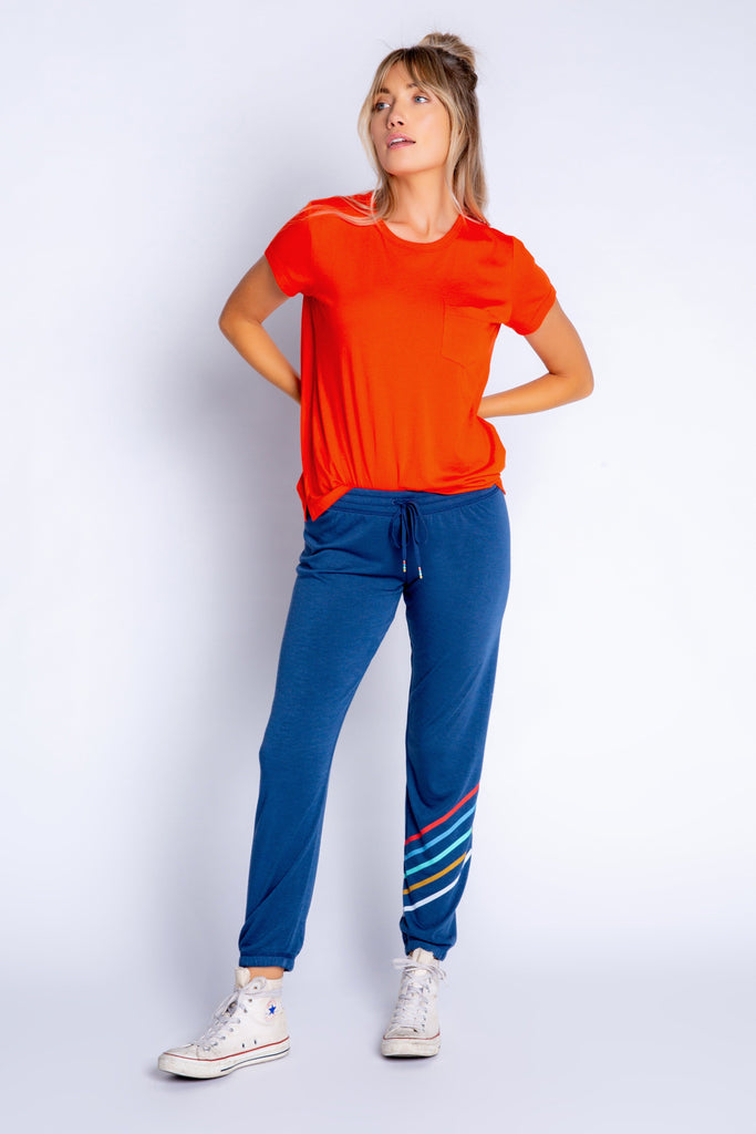 PJ Salvage Retro Lounge Stripe Banded Pant- Navy - Styleartist
