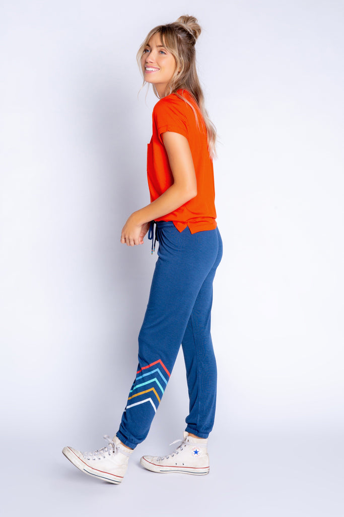PJ Salvage Retro Lounge Stripe Banded Pant- Navy - Styleartist