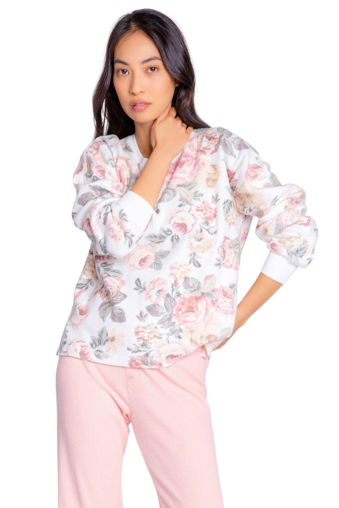 Pj Salvage Retro Rose Long Sleeve Top - Antique White - Styleartist