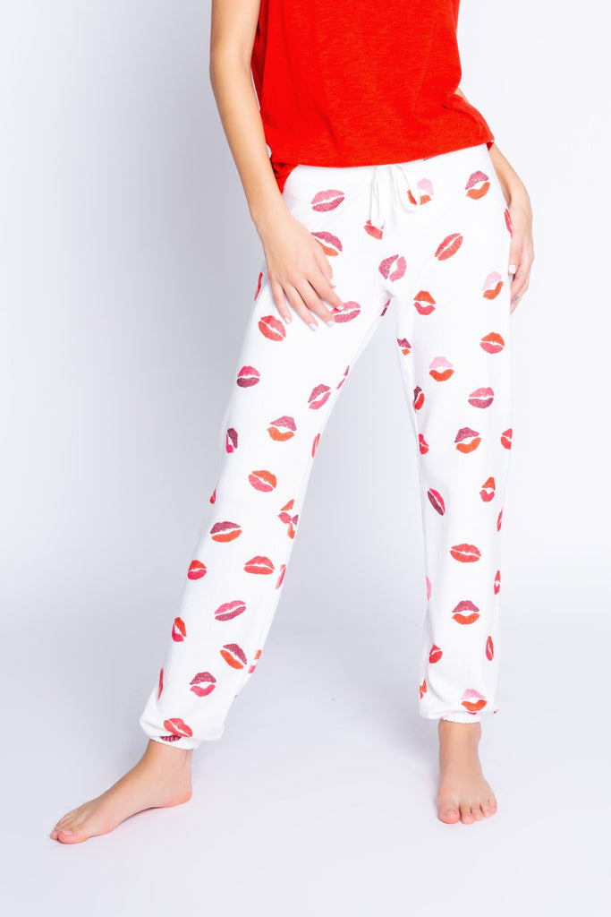PJ Salvage Sealed With A Kiss Lips Banded Pant- Ivory - Styleartist