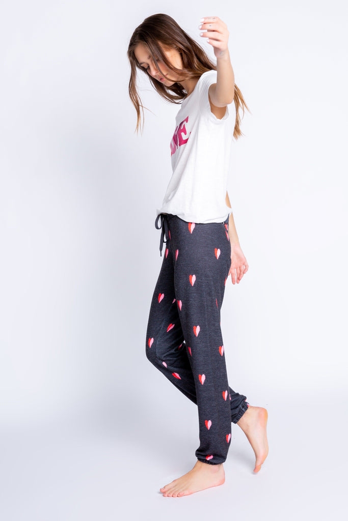 PJ Salvage Sealed With a Kiss Printed Heart Banded Pant- Dark Grey - Styleartist