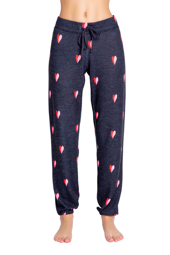 PJ Salvage Sealed With a Kiss Printed Heart Banded Pant- Dark Grey - Styleartist