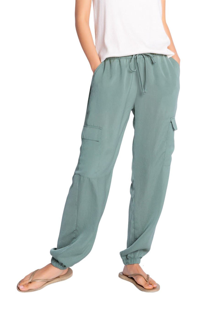 Pj Salvage Sister Satin Solid Banded Pant - Sage - Styleartist