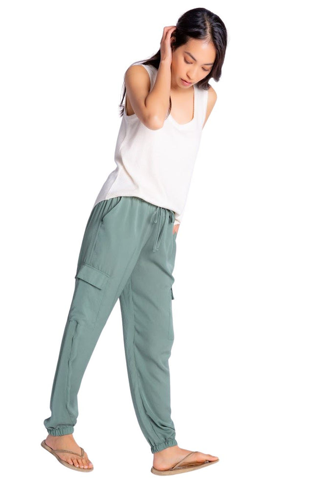 Pj Salvage Sister Satin Solid Banded Pant - Sage - Styleartist