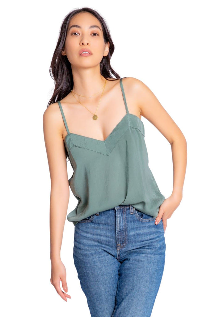 Pj Salvage Sister Satin Solid Cami - Sage - Styleartist