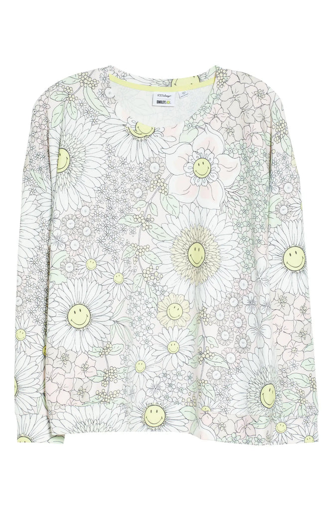 PJ Salvage Smiley Blooms Long Sleeve Top- Pale Pink - Styleartist