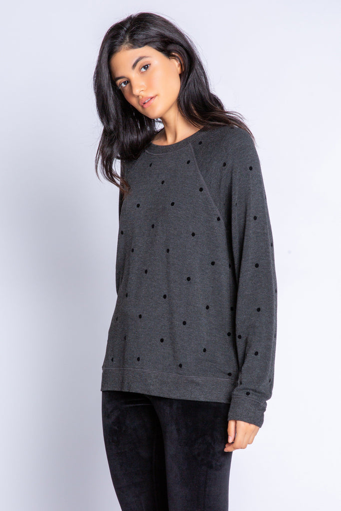 PJ Salvage Snow Dots Long Sleeve Top - Heather Slate Grey - Styleartist