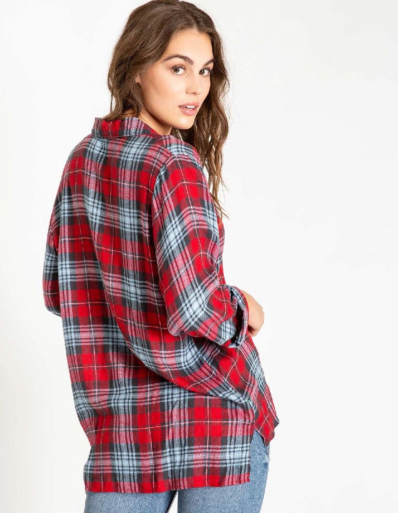 PJ Salvage Snowed in Plaid Long Sleeve Shirt - Red - Styleartist