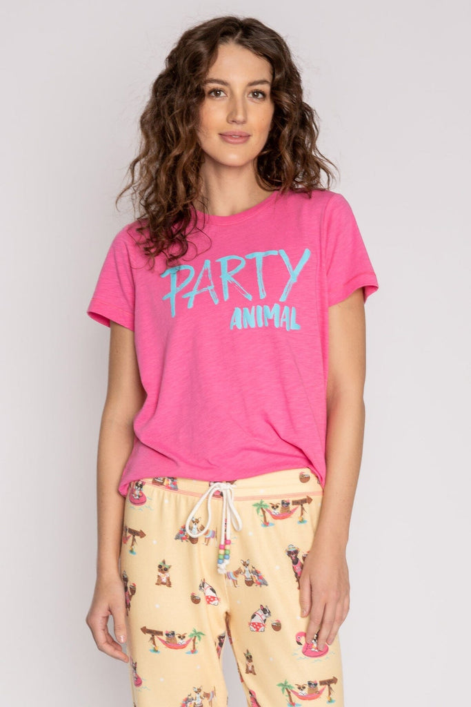 PJ Salvage Spring Break Party Animal Short Sleeve T-Shirt- Hot Pink - Styleartist