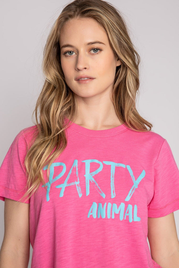 PJ Salvage Spring Break Party Animal Short Sleeve T-Shirt- Hot Pink - Styleartist