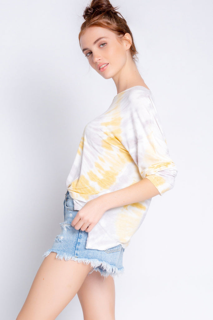 PJ Salvage Sunburst Modal Tie Dye Long Sleeve Top- Sunshine - Styleartist