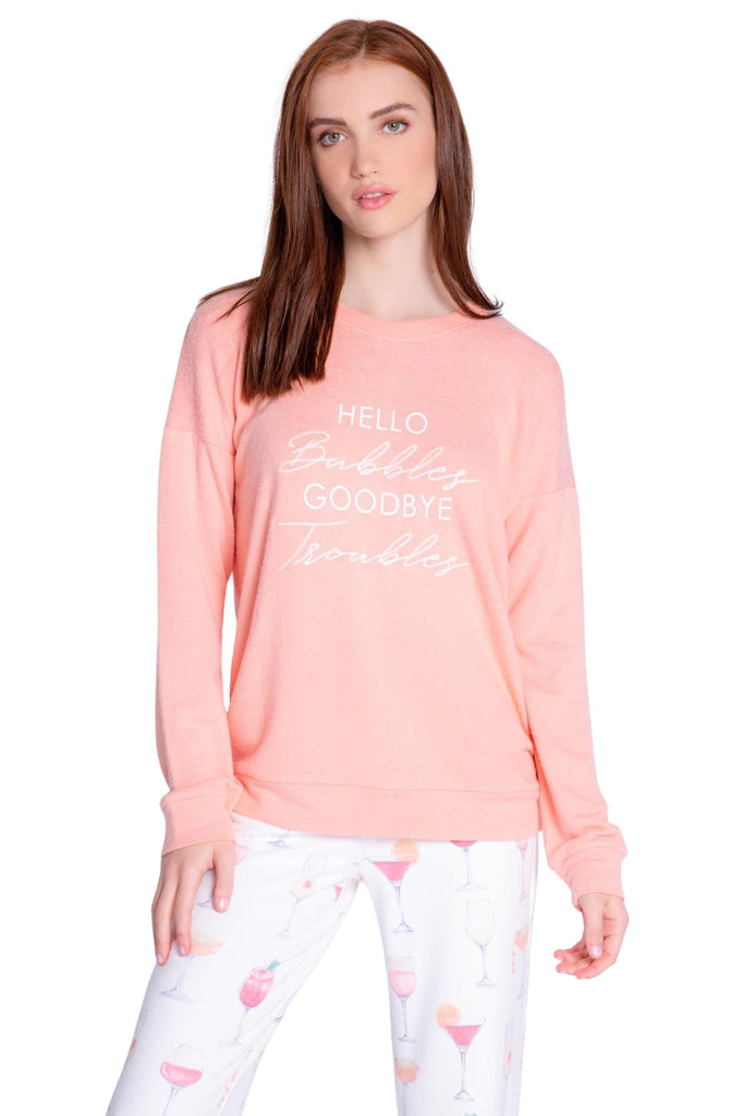 PJ Salvage Sunset Spritzers Hello Bubbles Long Sleeve Top- Coral - Styleartist