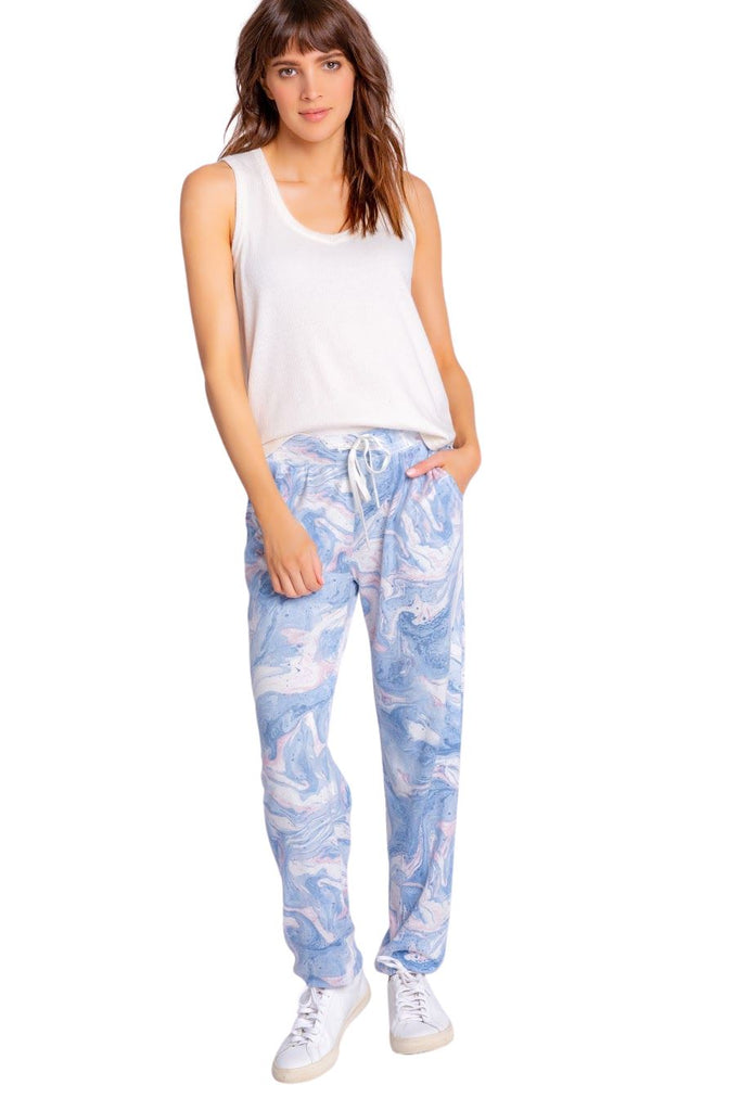 Pj Salvage Swirls Marble Banded Pant - Blue - Styleartist
