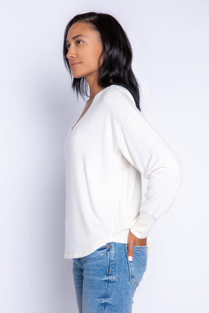 PJ Salvage Textured Basics Solid Long Sleeve Top- Stone - Styleartist