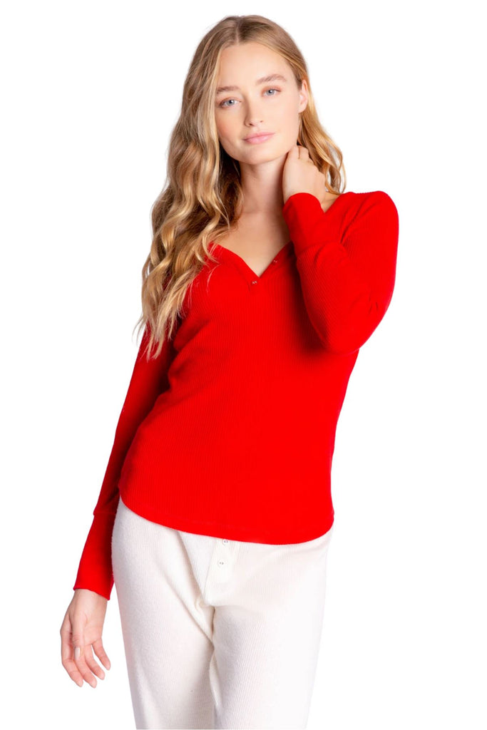 PJ Salvage Textured Essentials Long Sleeve Top-Red - Styleartist