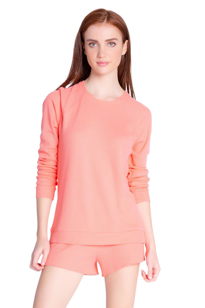 PJ Salvage Textured Lounge Solid Long Sleeve Top- Coral - Styleartist