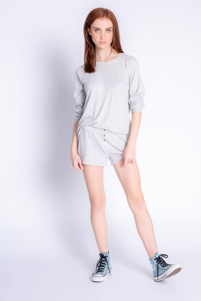 PJ Salvage Textured Lounge Solid Long Sleeve Top- Heather Grey - Styleartist