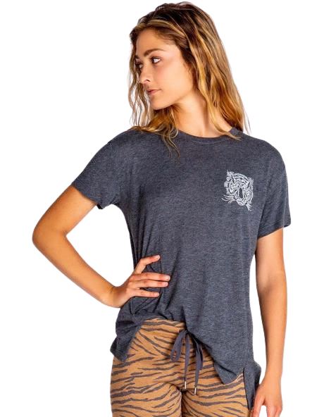 PJ Salvage Wild One Tiger Embroidery Short Sleeve Tee - Heather Charcoal - Styleartist