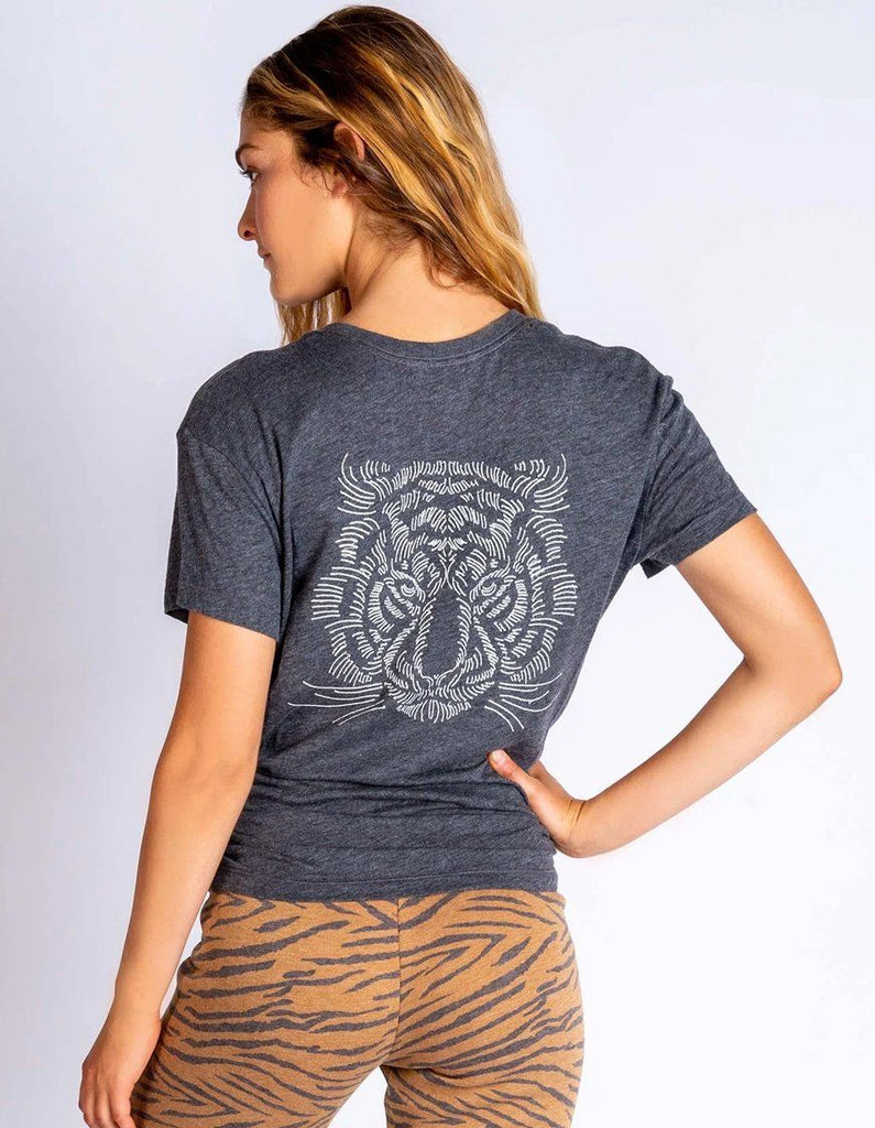 PJ Salvage Wild One Tiger Embroidery Short Sleeve Tee - Heather Charcoal - Styleartist