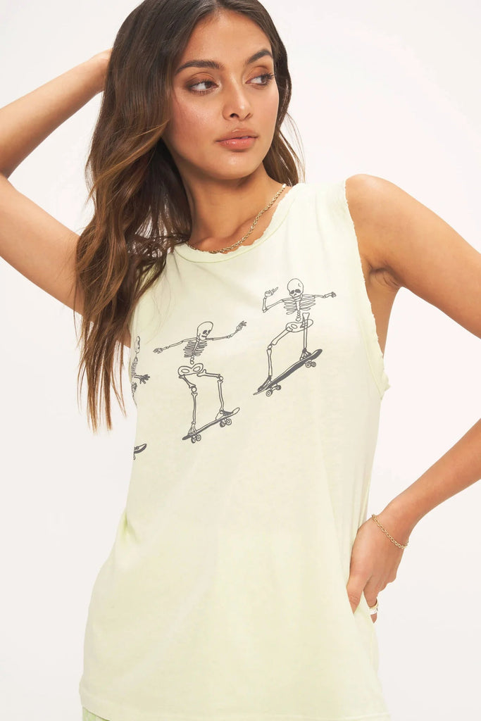 Project Social T Skeleton Skate Easy Fit Tank - Lime Cream - Styleartist