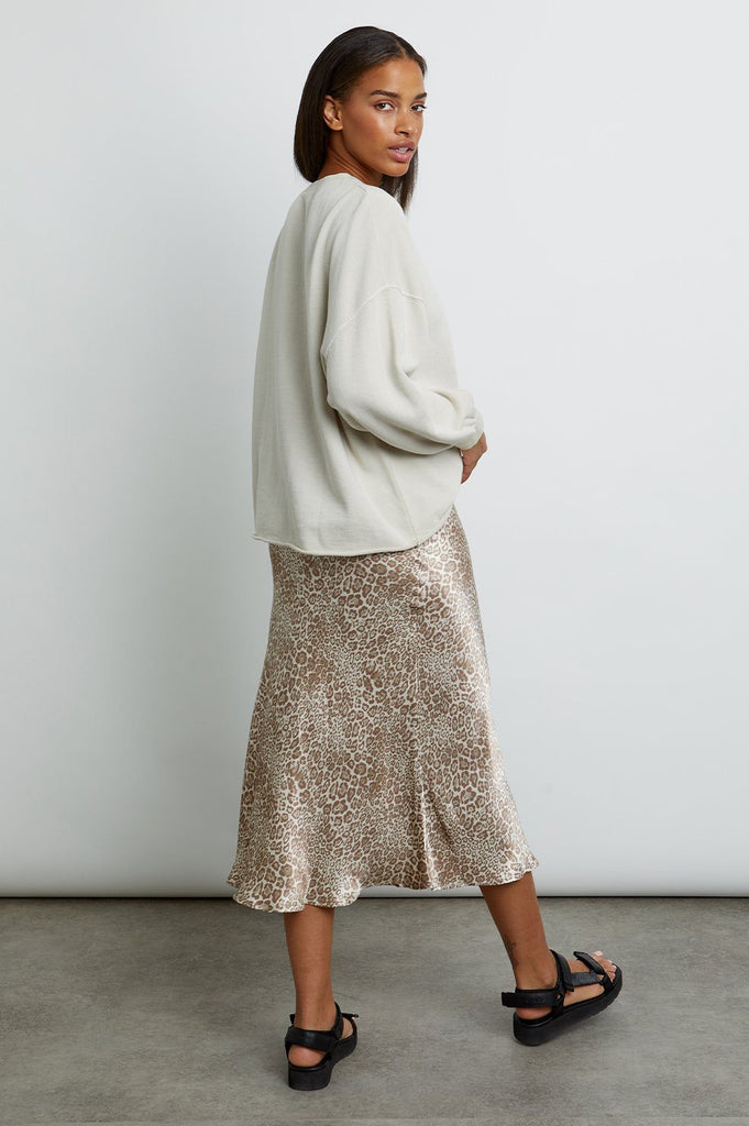Rails Anya Luxe Satin Midi Skirt- Tan Cheetah - Styleartist