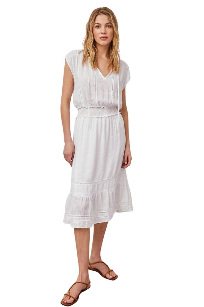 Rails Ashlyn Luxe Linen Midi Dress- White Lace Detail - Styleartist