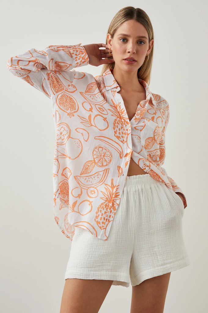 Rails Charli Long-Sleeve Button Down Shirt - Orange Painted Fruits - Styleartist