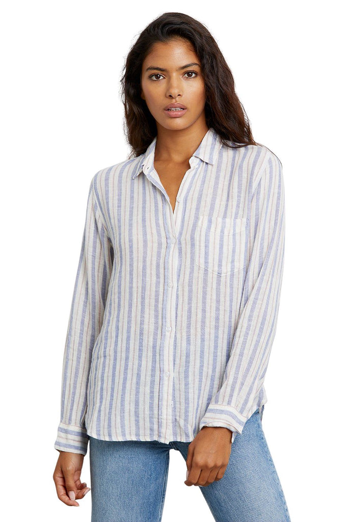 Rails Charli Long Sleeve Linen Button Down Shirt- Bacara Stripe - Styleartist