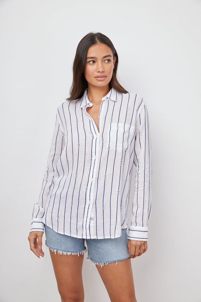 Rails Charli Pineapple Stripe Linen Shirt- White - Styleartist