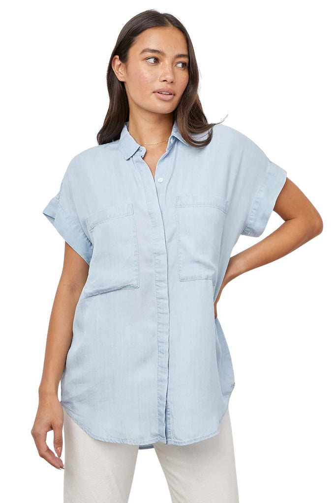 Rails Cito Short Sleeve Button Down Shirt- Light Vintage Blue - Styleartist